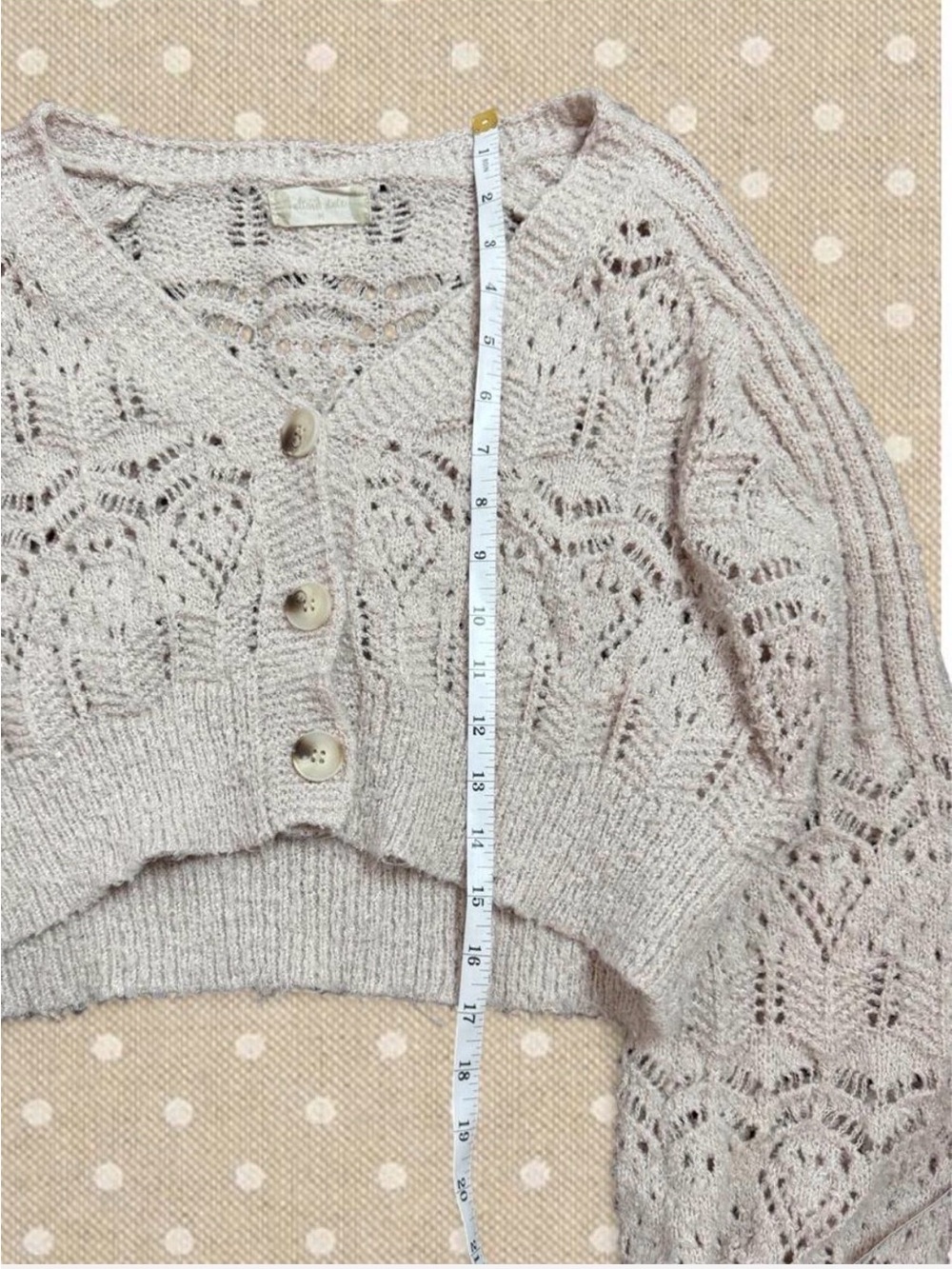 Altar'd State Taupe Openwork V‑Neck Cropped Cardigan - Picture 6 of 7